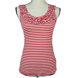 Kimchi Blue Red White‎ Striped Tank Top Womens Sz XS Ruffle Knit Shirt Patriotic